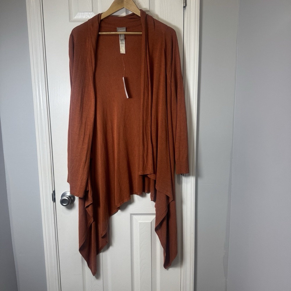 Chicos Cardigan Womens Sz 2/US Large Harper Drape Rustic Orange Heather New Boho